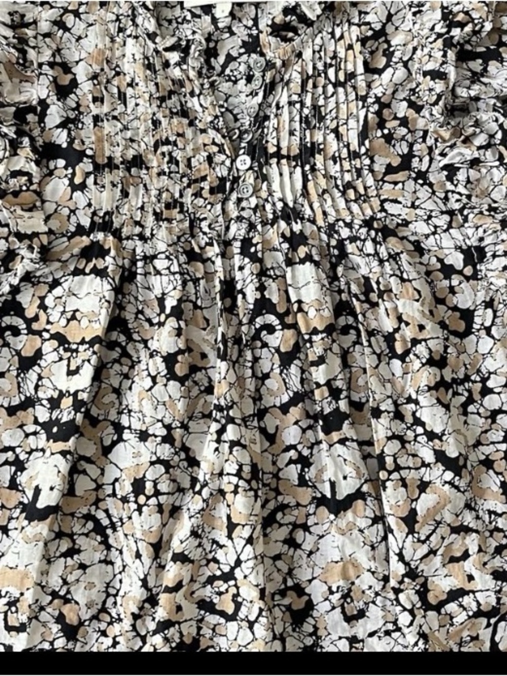 Sea New York Women’s Black&Cream Borealis Silk Blend Print Button-Front Top